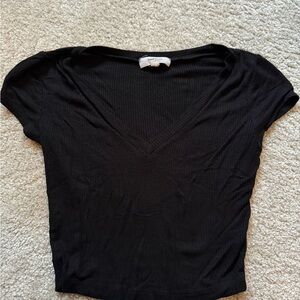 Black V-Neck Ribbed Crop Top